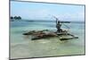 Fisherman and Traditional Outrigger Boat-Peter Richardson-Mounted Photographic Print