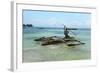 Fisherman and Traditional Outrigger Boat-Peter Richardson-Framed Photographic Print