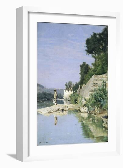 Fisherman at River or Fisherman on Arno River at Casaccia, 1871-Odoardo Borrani-Framed Giclee Print