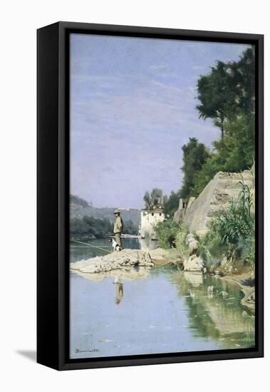 Fisherman at River or Fisherman on Arno River at Casaccia, 1871-Odoardo Borrani-Framed Stretched Canvas