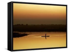 Fisherman at Sunset on the Chobe River, Botswana-Nigel Pavitt-Framed Stretched Canvas