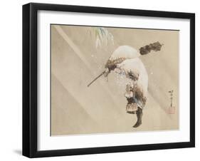 Fisherman Carrying His Net in the Snow, C. 1821 (Ink, Colour, and Gofun on Paper)-Katsushika Hokusai-Framed Giclee Print