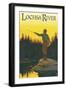 Fisherman Casting - Lochsa River-Lantern Press-Framed Art Print