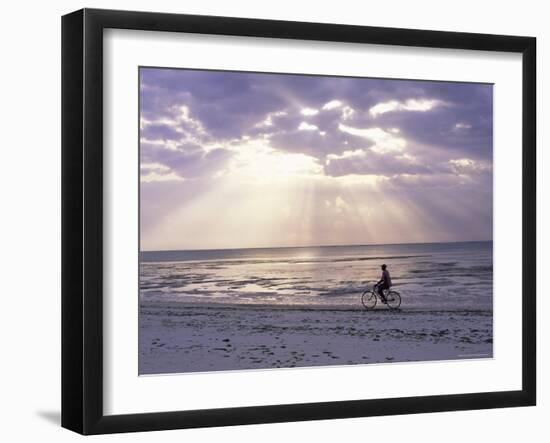 Fisherman Cycling Along the Beach Near Bweju Against Dramatic Sky, Island of Zanzibar, Tanzania-Lee Frost-Framed Photographic Print