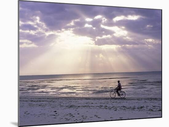 Fisherman Cycling Along the Beach Near Bweju Against Dramatic Sky, Island of Zanzibar, Tanzania-Lee Frost-Mounted Photographic Print