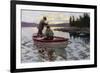 Fisherman Fighting to Land a Muskie on a northern Lake, 1900s-null-Framed Giclee Print