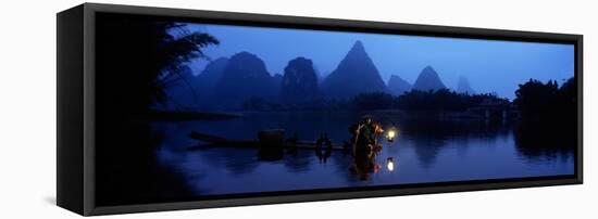 Fisherman Fishing at Night, Li River , China-null-Framed Stretched Canvas