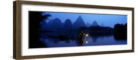 Fisherman Fishing at Night, Li River , China-null-Framed Photographic Print