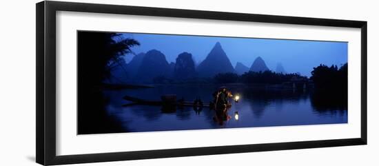 Fisherman Fishing at Night, Li River , China-null-Framed Photographic Print