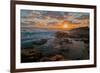 Fisherman fishing off rocks at sunrise, Queensland, Australia-Mark A Johnson-Framed Photographic Print