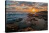 Fisherman fishing off rocks at sunrise, Queensland, Australia-Mark A Johnson-Stretched Canvas