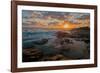 Fisherman fishing off rocks at sunrise, Queensland, Australia-Mark A Johnson-Framed Photographic Print