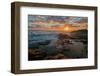 Fisherman fishing off rocks at sunrise, Queensland, Australia-Mark A Johnson-Framed Premium Photographic Print