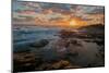 Fisherman fishing off rocks at sunrise, Queensland, Australia-Mark A Johnson-Mounted Premium Photographic Print