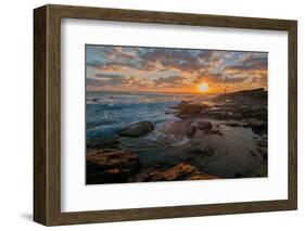 Fisherman fishing off rocks at sunrise, Queensland, Australia-Mark A Johnson-Framed Photographic Print