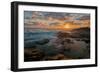 Fisherman fishing off rocks at sunrise, Queensland, Australia-Mark A Johnson-Framed Photographic Print