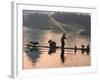 Fisherman Fishing with Cormorants on Bamboo Raft on Li River at Dusk, Yangshuo, Guangxi, China-Keren Su-Framed Photographic Print