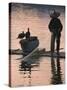 Fisherman Fishing with Cormorants on Bamboo Raft on Li River at Dusk, Yangshuo, Guangxi, China-Keren Su-Stretched Canvas