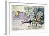 Fisherman in a Boat Near a Bank of the Seine, C1900-Paul Signac-Framed Giclee Print