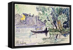 Fisherman in a Boat Near a Bank of the Seine, C1900-Paul Signac-Framed Stretched Canvas