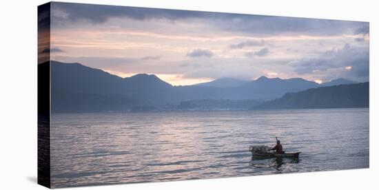 Fisherman in a Fishing Boat on Lake Toba (Danau Toba) at Sunrise, North Sumatra, Indonesia-Matthew Williams-Ellis-Stretched Canvas