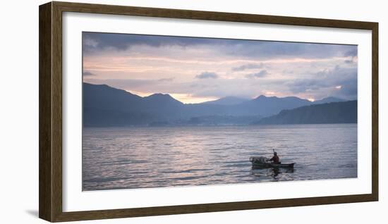 Fisherman in a Fishing Boat on Lake Toba (Danau Toba) at Sunrise, North Sumatra, Indonesia-Matthew Williams-Ellis-Framed Photographic Print