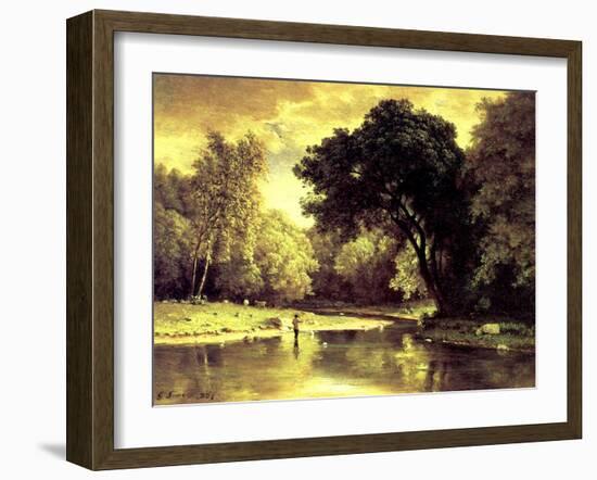 Fisherman in a Stream, 1857-George Snr. Inness-Framed Giclee Print