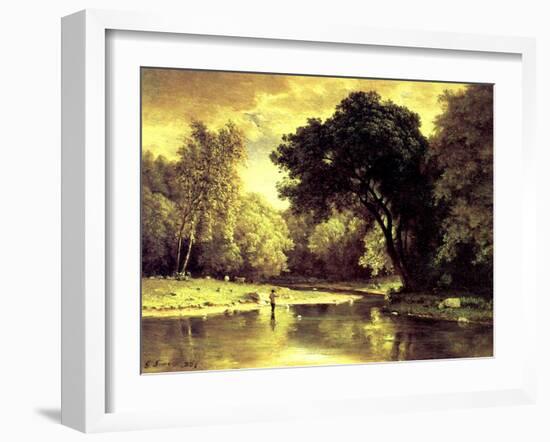 Fisherman in a Stream, 1857-George Snr. Inness-Framed Giclee Print