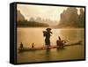 Fisherman in Bamboo Raft on the Li River, China-Keren Su-Framed Stretched Canvas