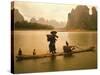 Fisherman in Bamboo Raft on the Li River, China-Keren Su-Stretched Canvas