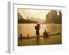 Fisherman in Bamboo Raft on the Li River, China-Keren Su-Framed Premium Photographic Print