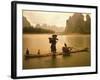 Fisherman in Bamboo Raft on the Li River, China-Keren Su-Framed Photographic Print