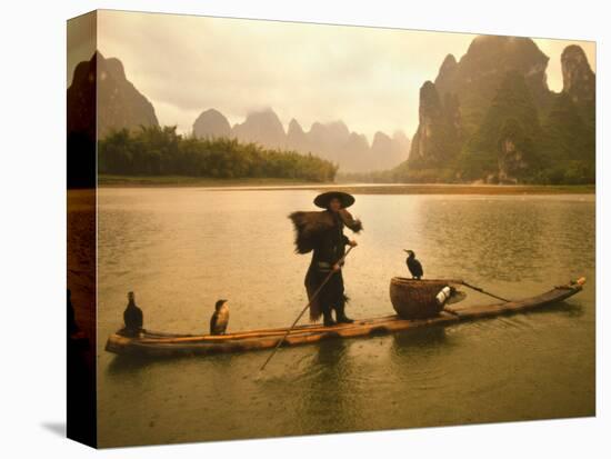 Fisherman in Bamboo Raft on the Li River, China-Keren Su-Stretched Canvas