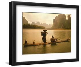 Fisherman in Bamboo Raft on the Li River, China-Keren Su-Framed Photographic Print