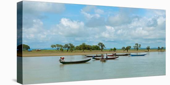 Fisherman in boats, Kaladan River, Rakhine State, Myanmar-null-Stretched Canvas