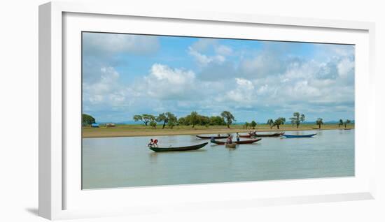 Fisherman in boats, Kaladan River, Rakhine State, Myanmar-null-Framed Photographic Print