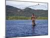 Fisherman in Dugout Canoe Casts Net in Shire River, Lake Malawi's Only Outlet, Southern End of Lake-Nigel Pavitt-Mounted Photographic Print