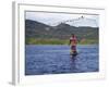 Fisherman in Dugout Canoe Casts Net in Shire River, Lake Malawi's Only Outlet, Southern End of Lake-Nigel Pavitt-Framed Photographic Print