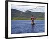 Fisherman in Dugout Canoe Casts Net in Shire River, Lake Malawi's Only Outlet, Southern End of Lake-Nigel Pavitt-Framed Photographic Print