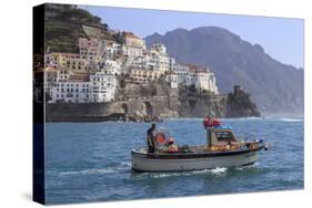 Fisherman in Fishing Boat Heads Out to Sea from Amalfi Harbour-Eleanor Scriven-Stretched Canvas
