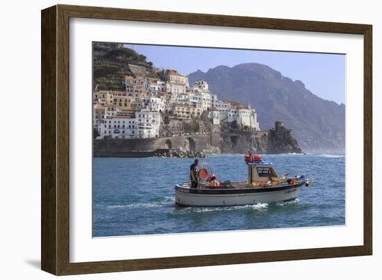 Fisherman in Fishing Boat Heads Out to Sea from Amalfi Harbour-Eleanor Scriven-Framed Photographic Print