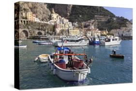 Fisherman in Fishing Boat in Amalfi Harbour-Eleanor Scriven-Stretched Canvas