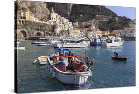 Fisherman in Fishing Boat in Amalfi Harbour-Eleanor Scriven-Stretched Canvas