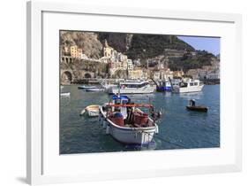 Fisherman in Fishing Boat in Amalfi Harbour-Eleanor Scriven-Framed Photographic Print