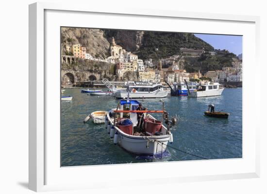 Fisherman in Fishing Boat in Amalfi Harbour-Eleanor Scriven-Framed Photographic Print