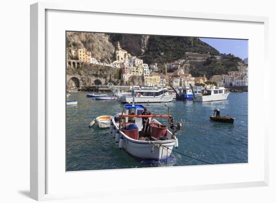 Fisherman in Fishing Boat in Amalfi Harbour-Eleanor Scriven-Framed Photographic Print