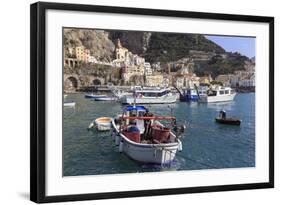 Fisherman in Fishing Boat in Amalfi Harbour-Eleanor Scriven-Framed Photographic Print