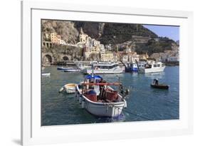 Fisherman in Fishing Boat in Amalfi Harbour-Eleanor Scriven-Framed Photographic Print