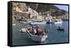 Fisherman in Fishing Boat in Amalfi Harbour-Eleanor Scriven-Framed Stretched Canvas