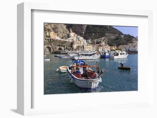 Fisherman in Fishing Boat in Amalfi Harbour-Eleanor Scriven-Framed Photographic Print